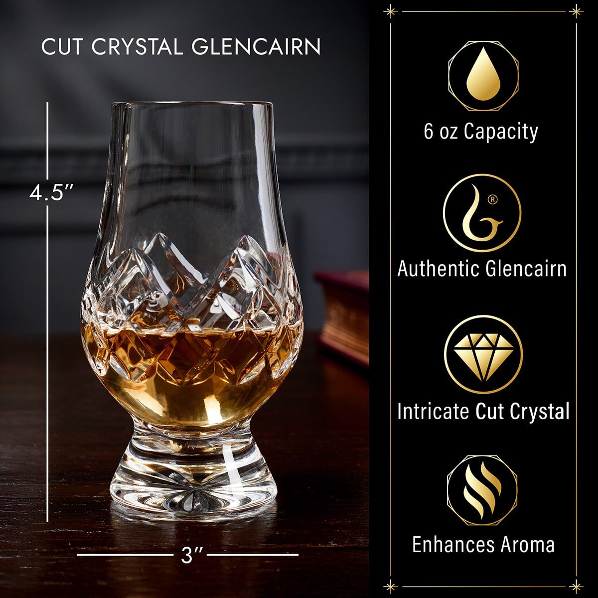 Stanton Cut Glencairn Crystal Glasses + Travel Whiskey Tasting Set