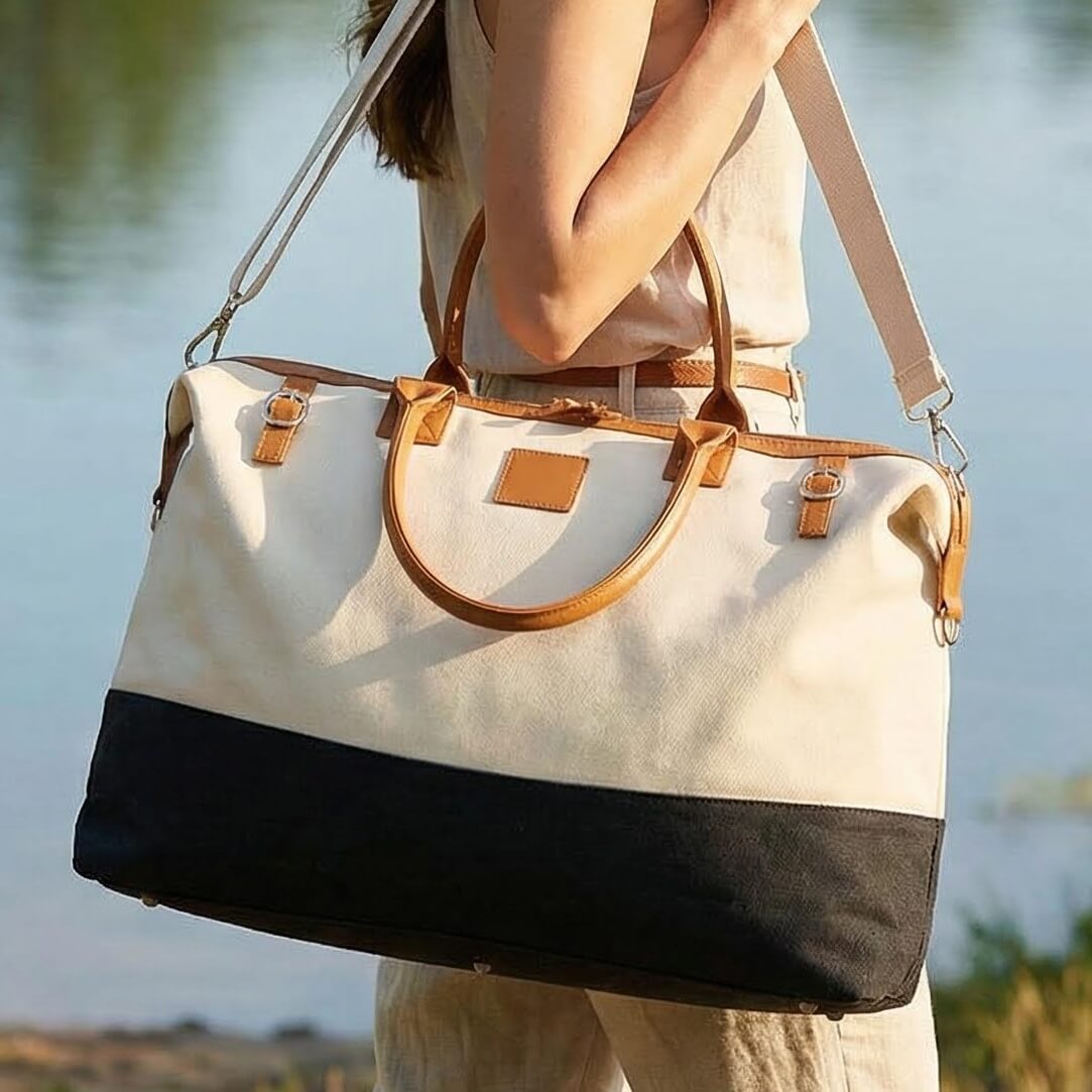 Strathmoor Weekender Travel Bag Tote for Women, White & Black