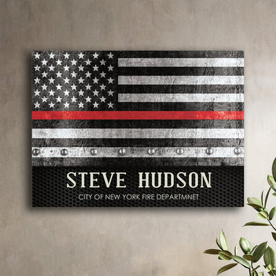 Thin Red Line Personalized Sign - Firefighter Gift