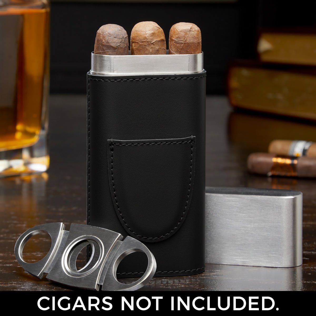 Ultra Rare Edition Custom Whiskey Glasses and Cigar Gift Set - 7pc Ebony Black Boxed