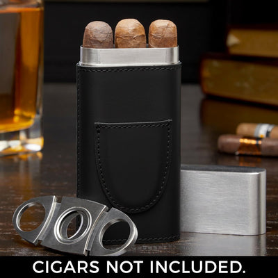 Ultra Rare Edition Custom Whiskey Glasses and Cigar Gift Set - 7pc Ebony Black Boxed