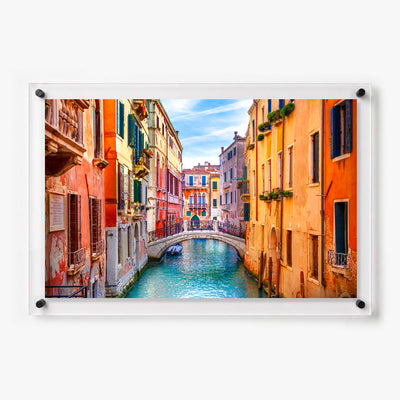 Acrylic wall art featuring a colorful Venice canal 