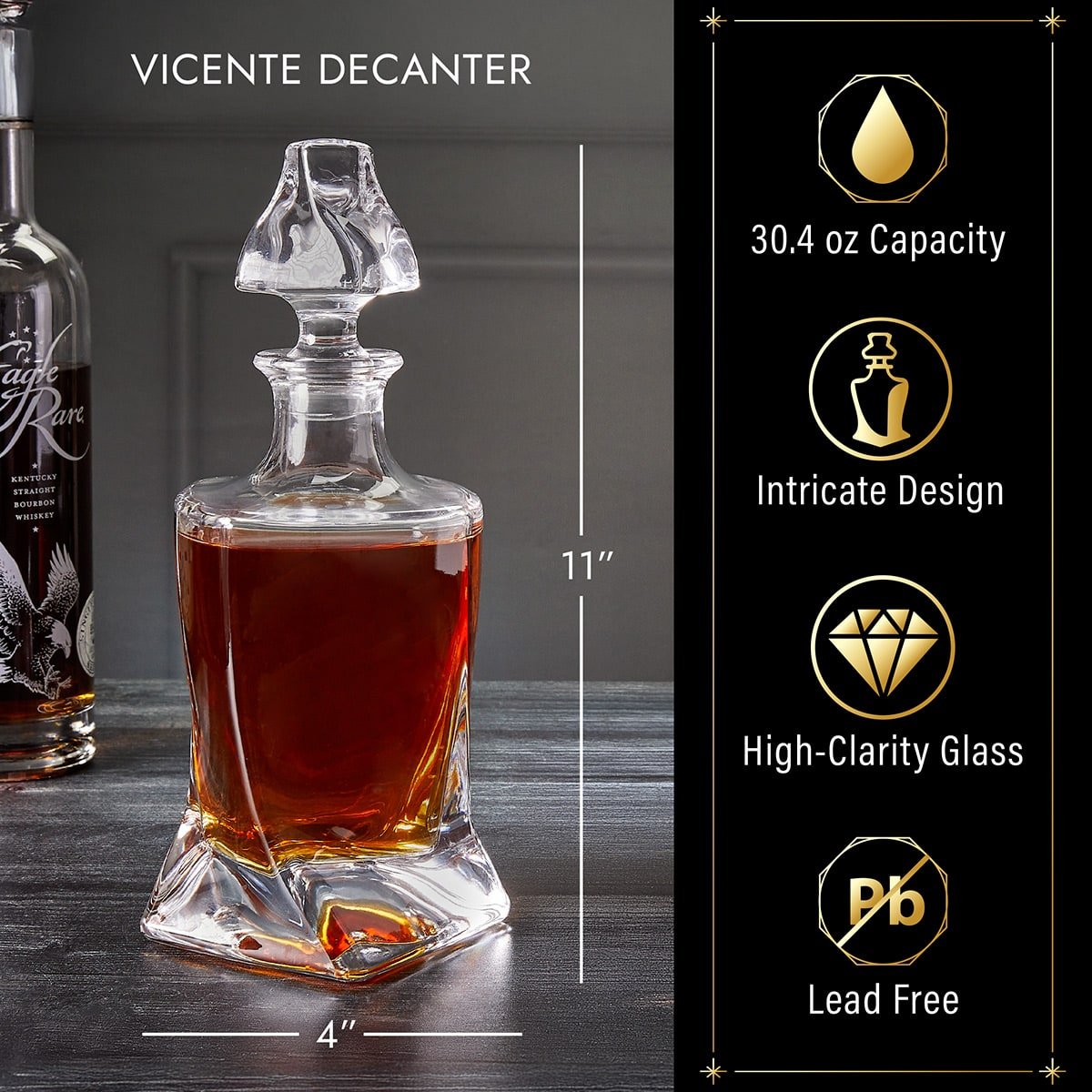 Vicente Custom Whiskey Decanter Set with Whiskey Glasses & Snacks - 11