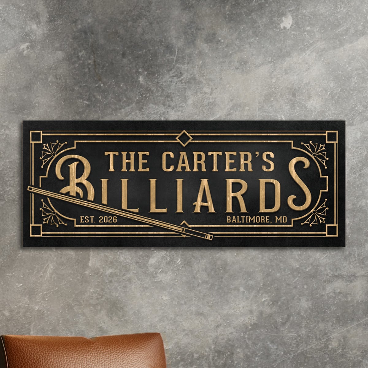 Vintage Personalized Billiards Sign - Home Game Room & Bar Decor Wall