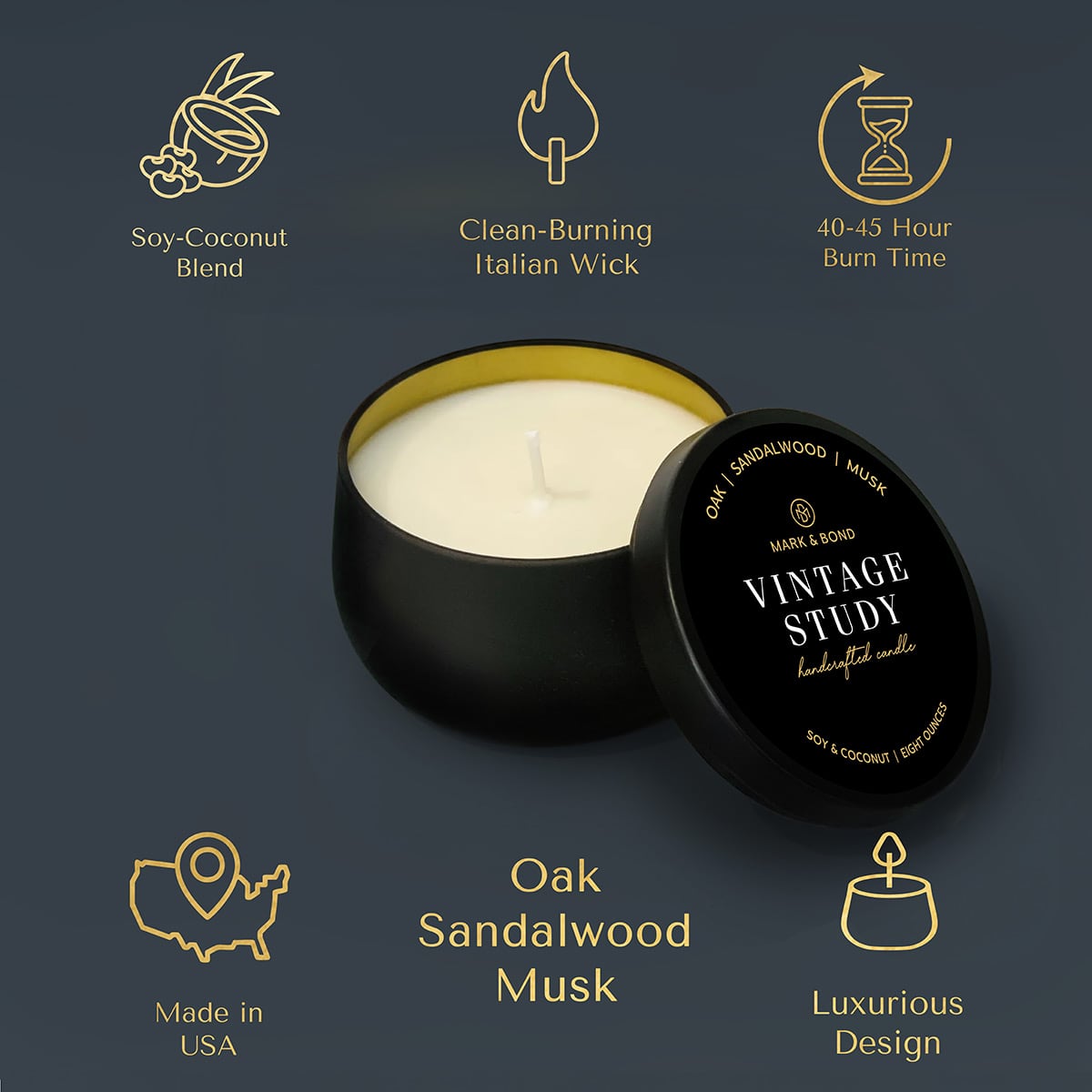 Vintage Study Luxury Scented Soy Candle, 40 - 45hrs Add - On