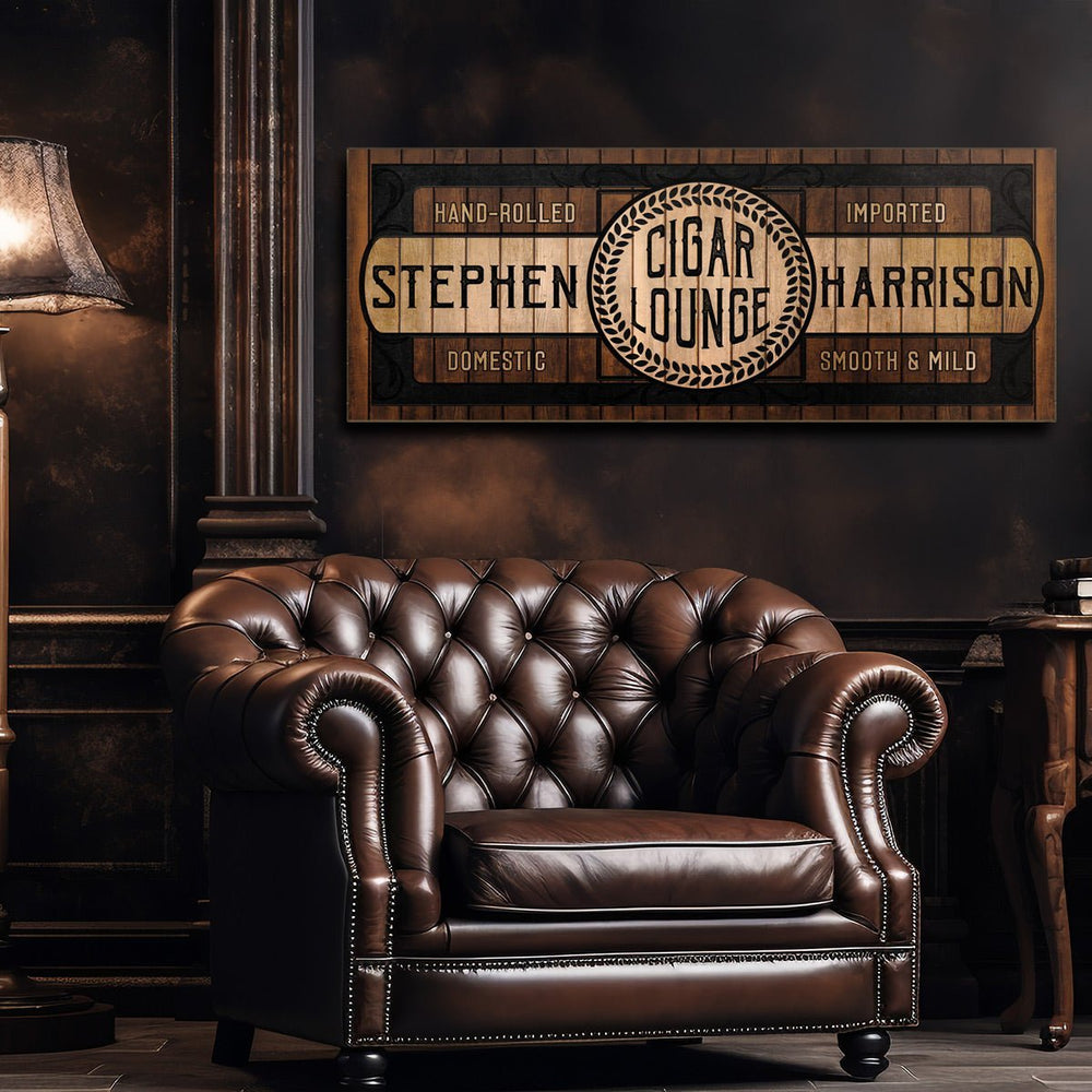 Vintage Wood Custom Cigar Lounge Sign - Cigar Band Art