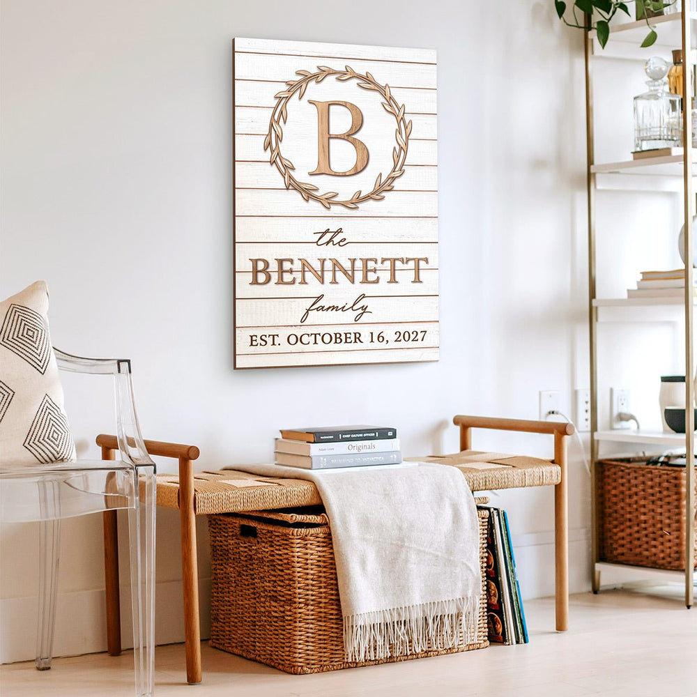 Blessed White Wood Family Name Sign - Home Wall Art & Decor