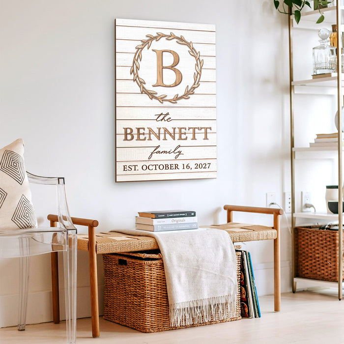 Blessed White Wood Family Name Sign - Home Wall Art & Decor