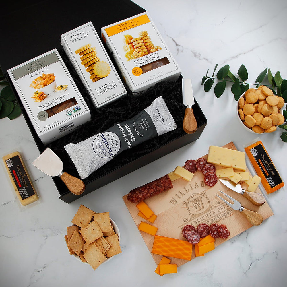 Welcome Home Charcuterie Gift Basket with Custom Charcuterie Board