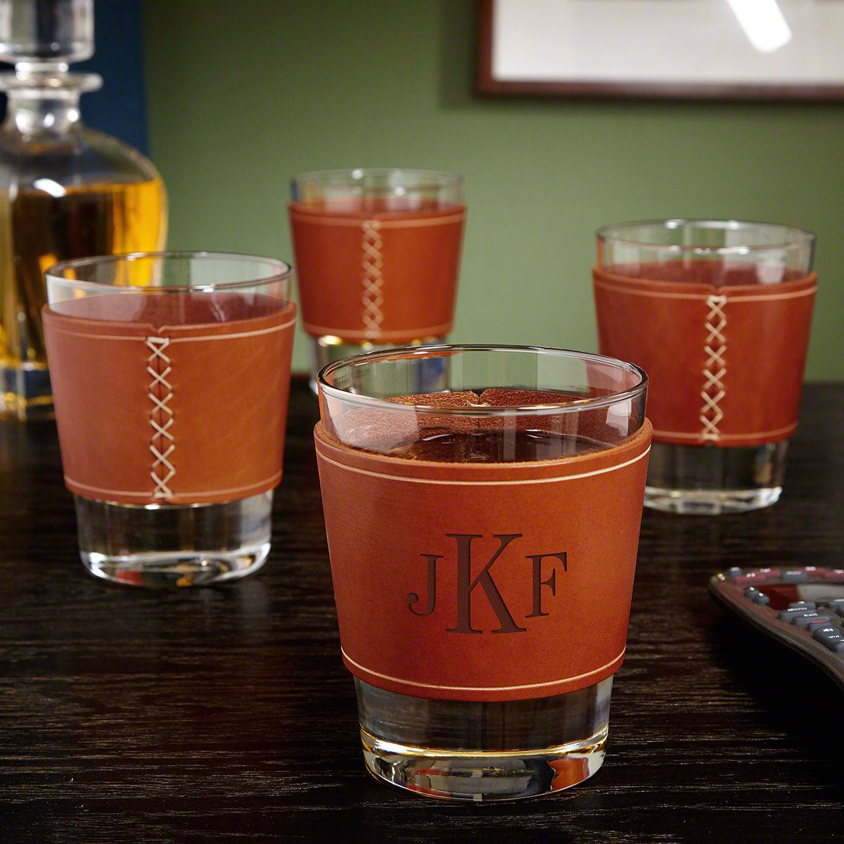 Whiskey Glass with Personalized Leather Wrap