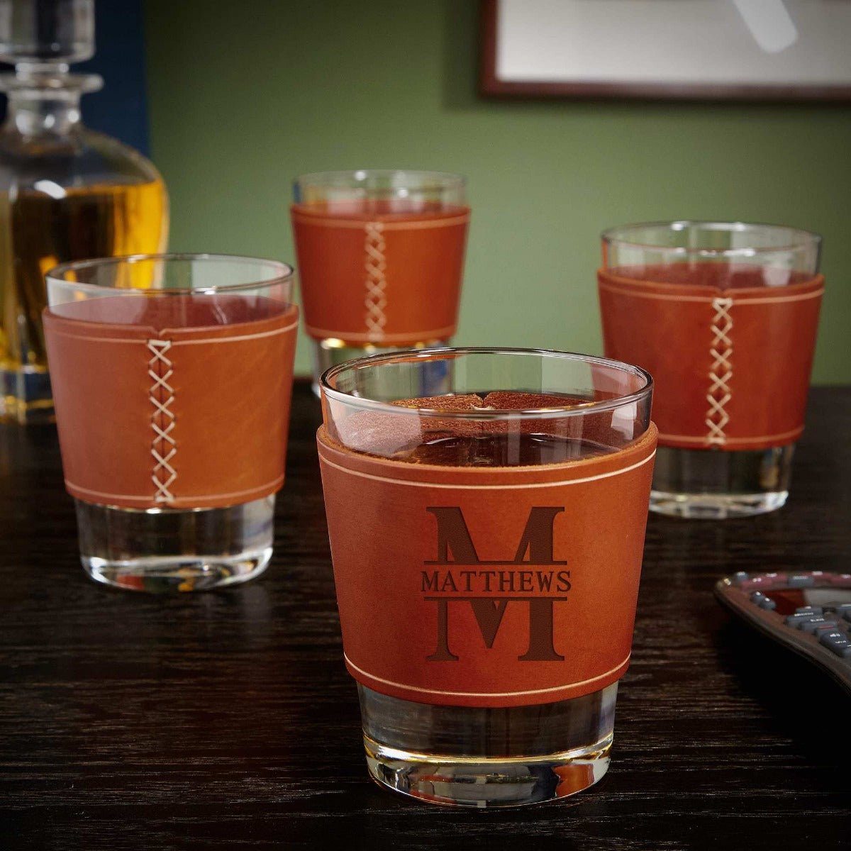 Whiskey Glass with Personalized Leather Wrap