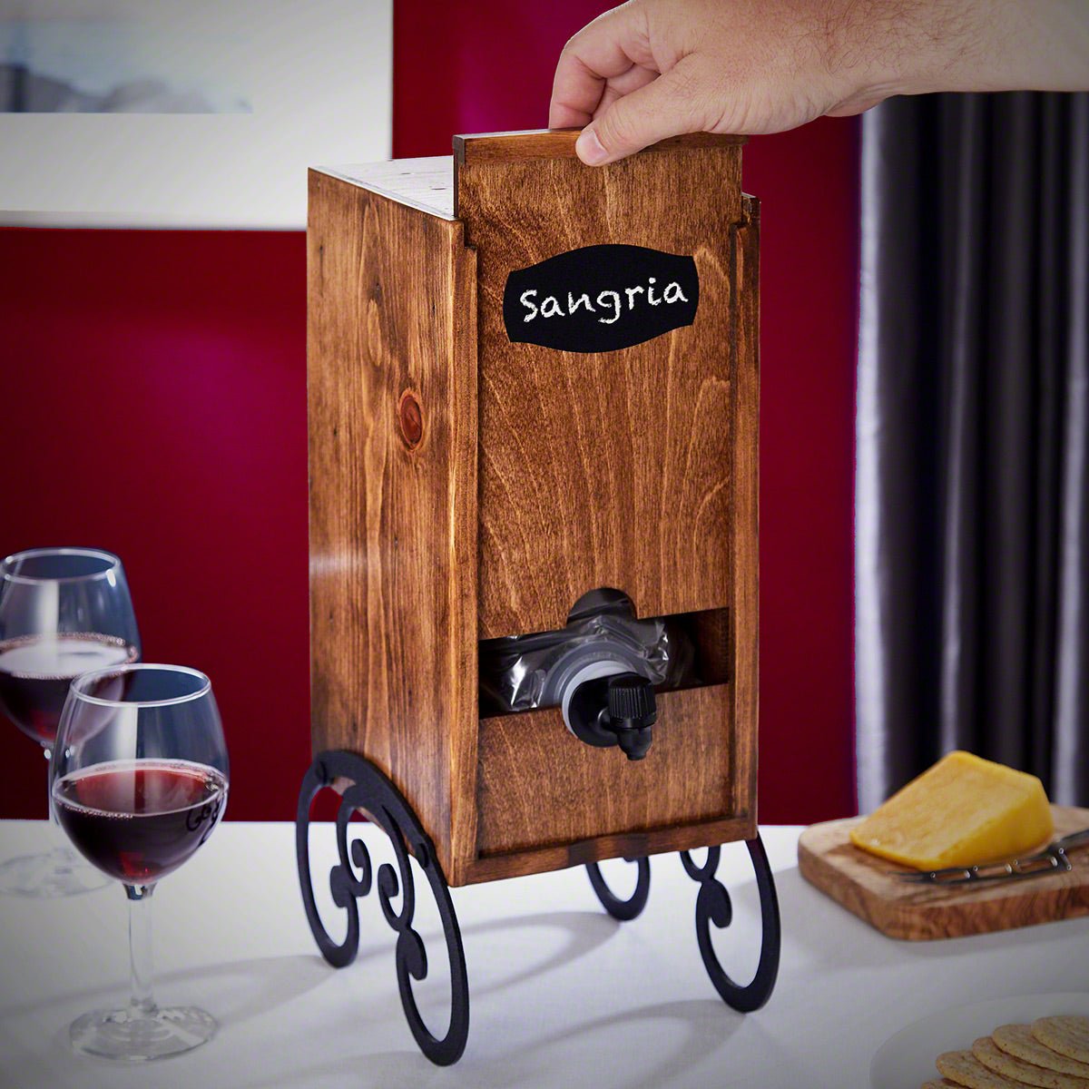 Wine Nook Wooden Box Wine Holder with Attached Stand