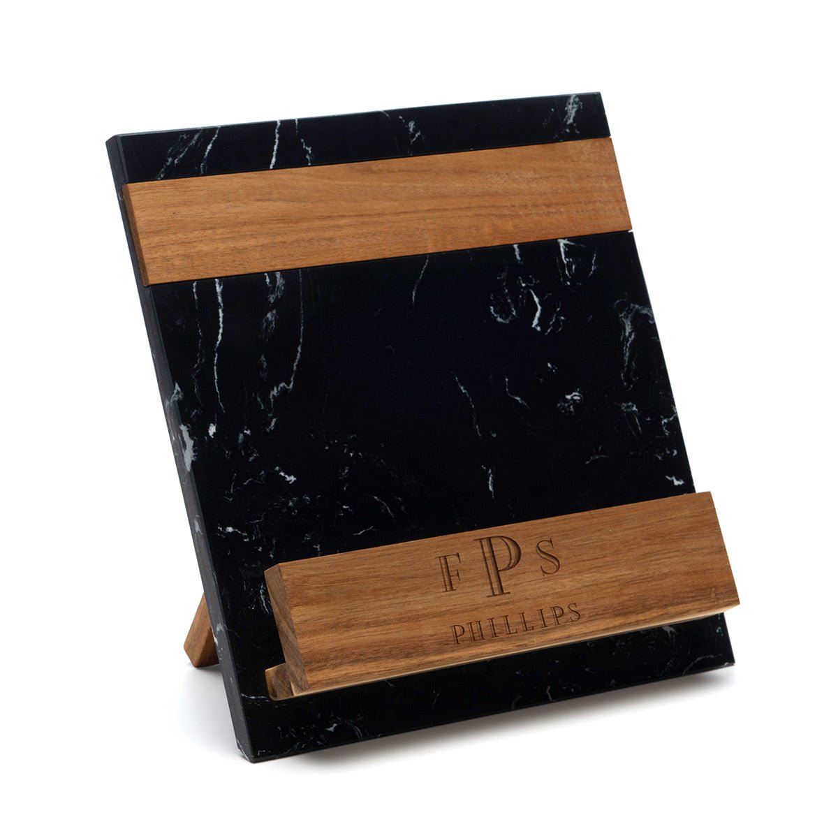 Winslow Custom Cookbook Stand - Black Marble & Wood