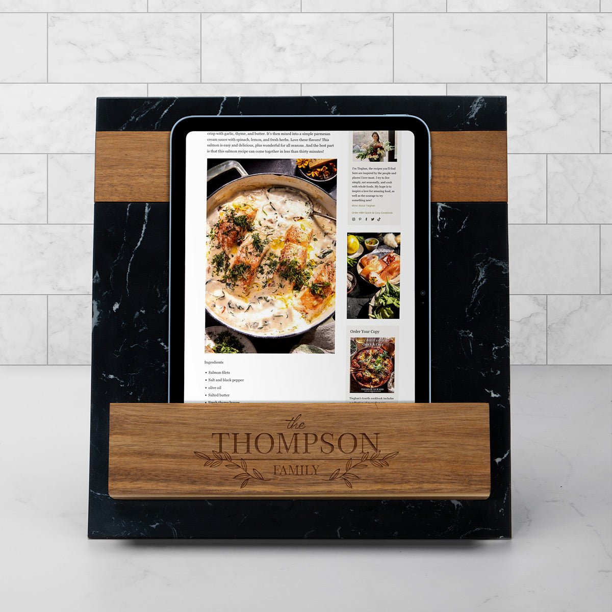 Winslow Custom Cookbook Stand - Black Marble & Wood