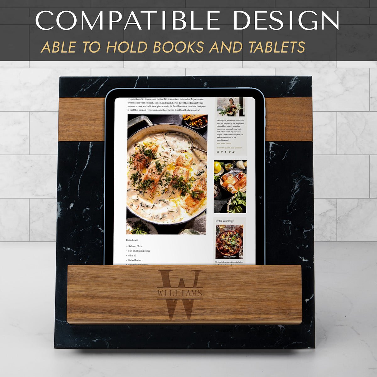 Winslow Custom Cookbook Stand - Black Marble & Wood