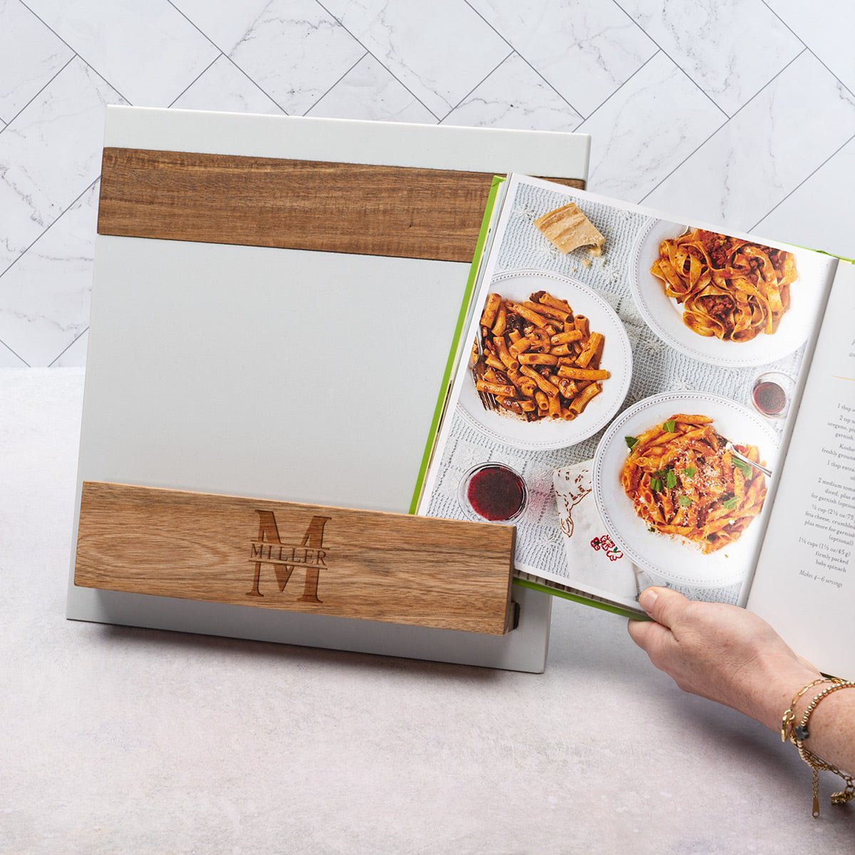 Winslow Custom Cookbook Stand - White Marble & Wood