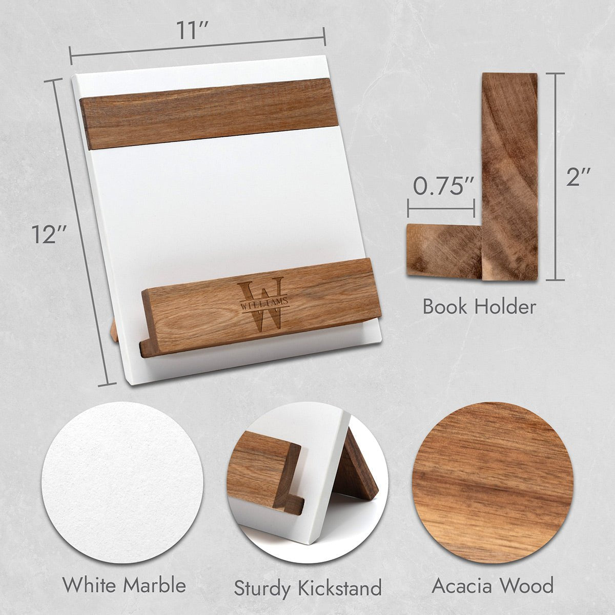 Winslow Custom Cookbook Stand - White Marble & Wood