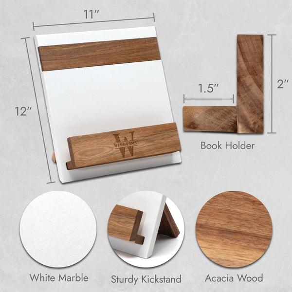 Winslow Custom Cookbook Stand - White Marble & Wood