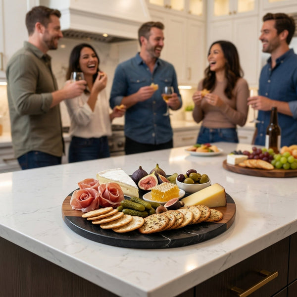 Winslow Wood and Marble Personalized Charcuterie Board, Black 12 inch