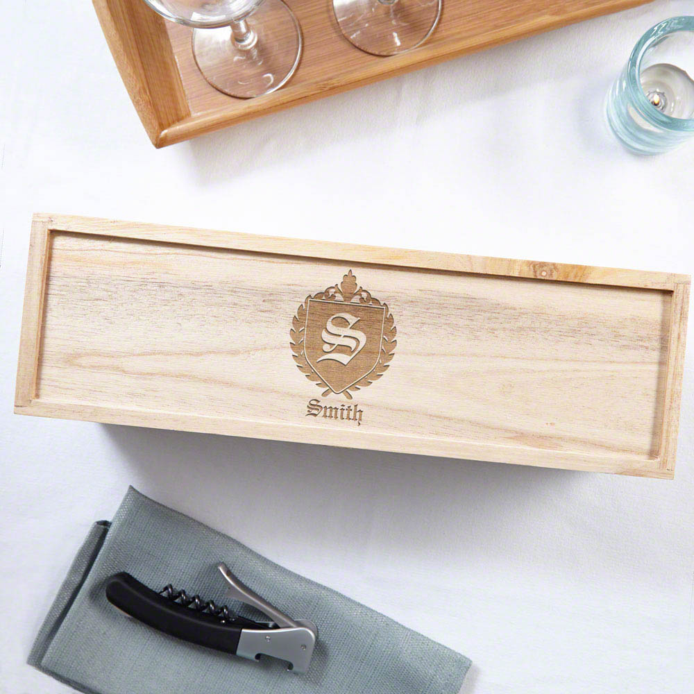 Personalised Custom Engraved Wooden Wine Box Champagne Hinged Lid 