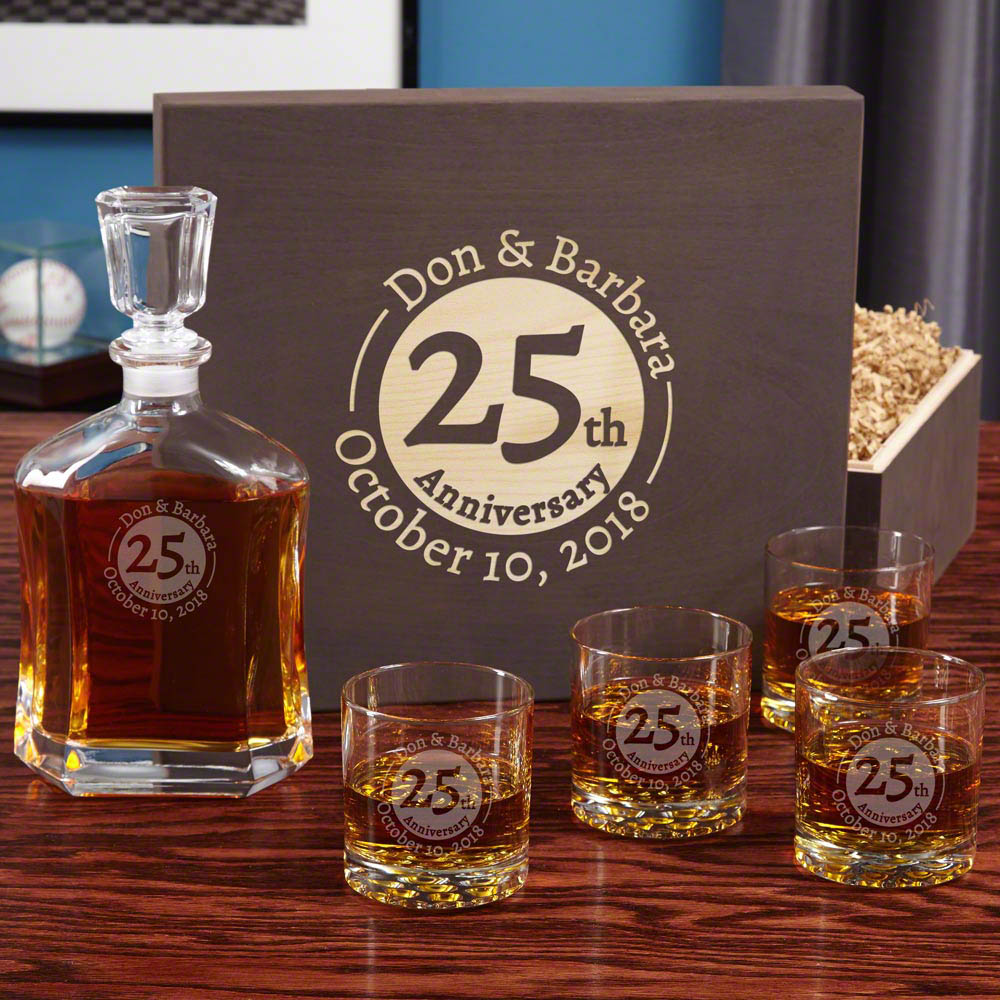 Landmark Anniversary Engraved Whiskey Set with Wood Gift Box