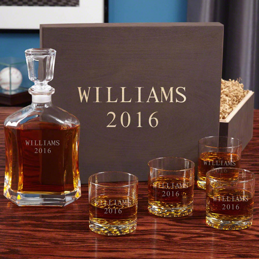 Personalized Buckman Whiskey Glass Wood Gift Box Set