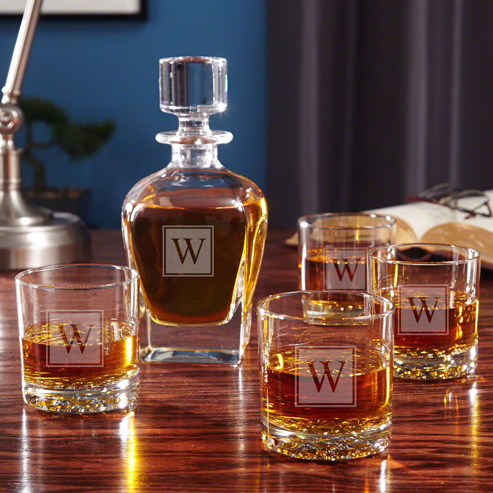 Block Monogram Whiskey Glass Gift Set