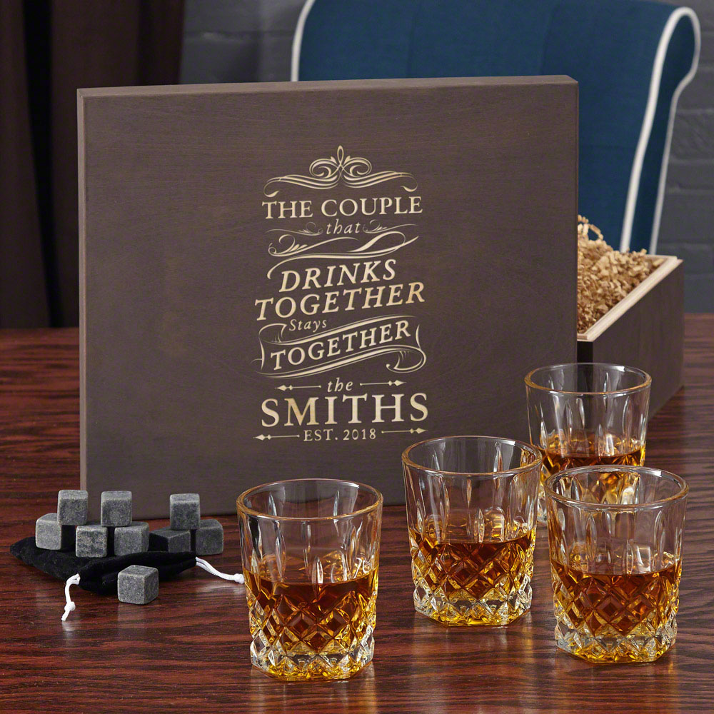 Drink Together Stay Together Rocks Glass and Whiskey Stone Gift Box