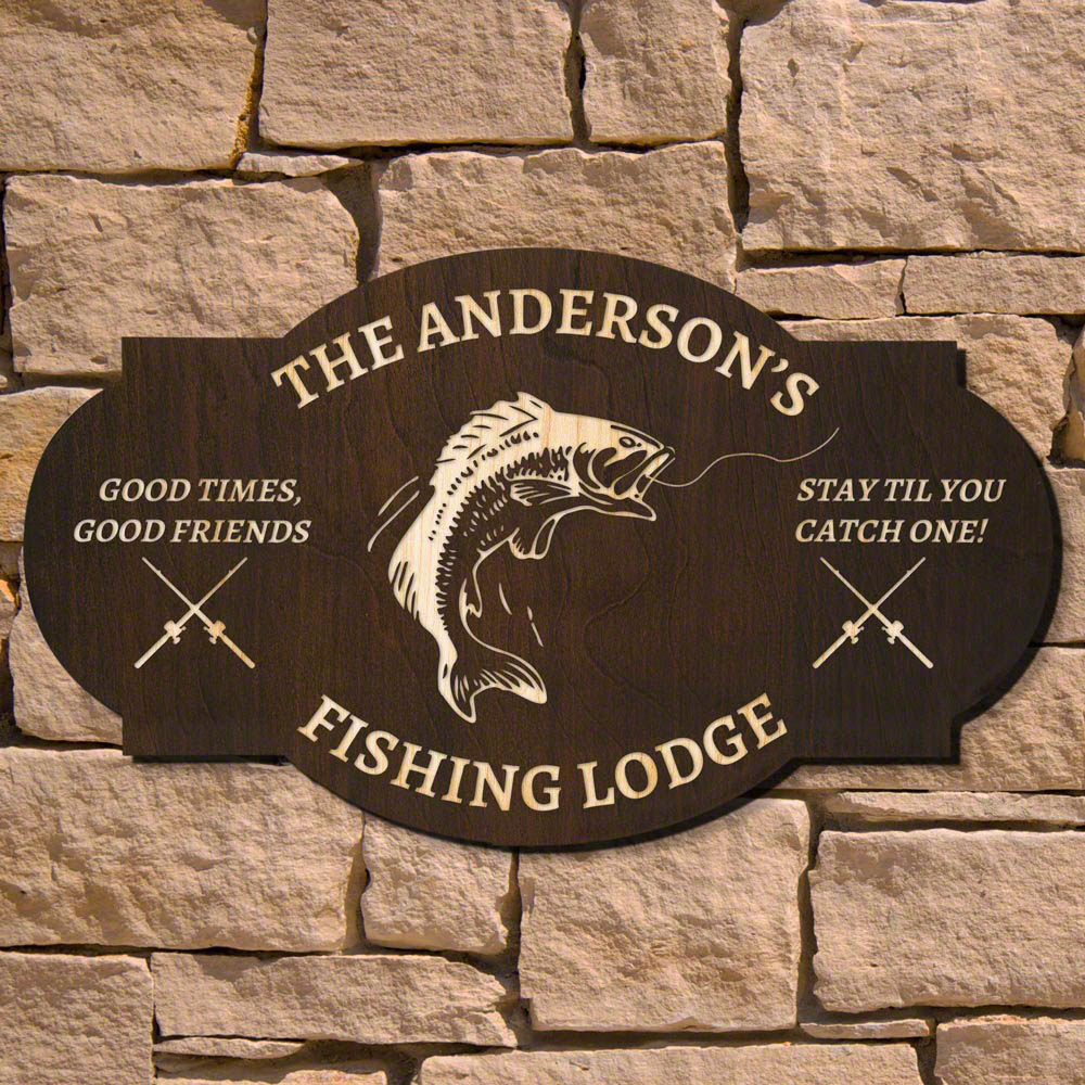 Fishing Lodge Personalized Wood Sign (Signature Series)