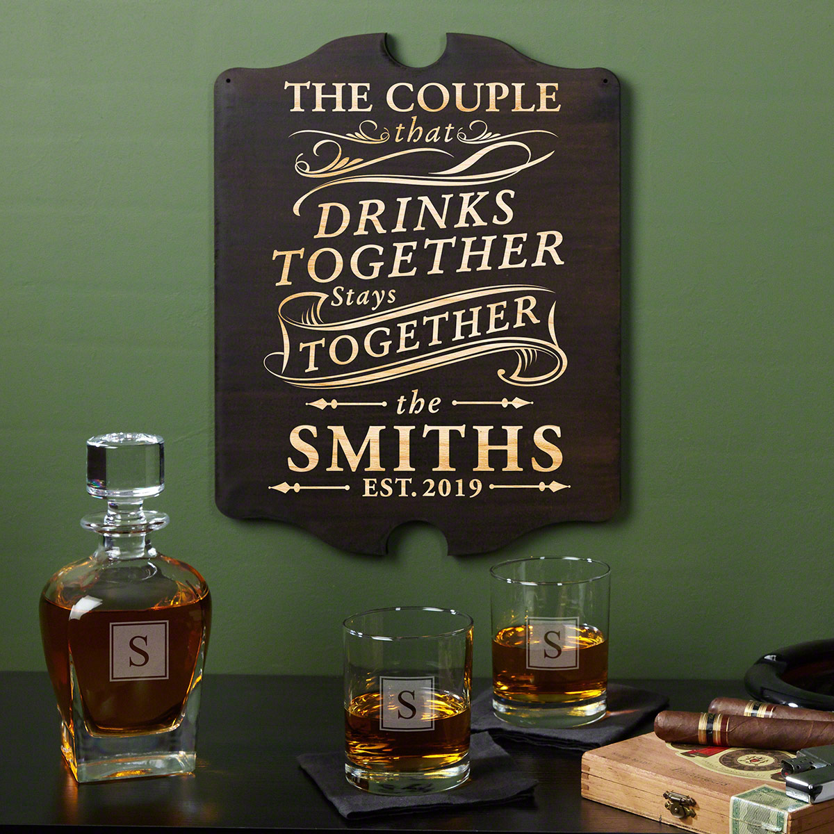 Drink Together Stay Together Wall Decor & Engraved Glassware Set