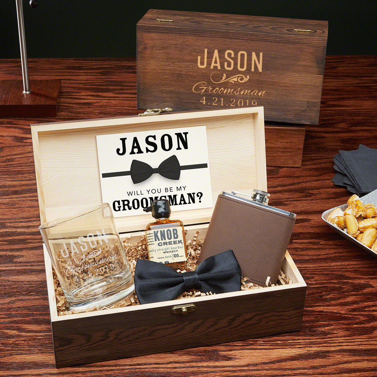Classic Groomsman Large Wooden Box Mens Gift Set