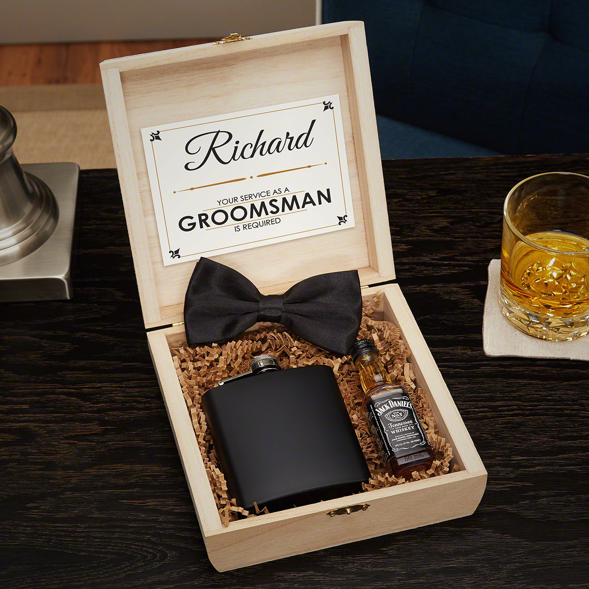 Secret Agent Personalized Cigar Box Wooden Crate Groomsmen Gift Set