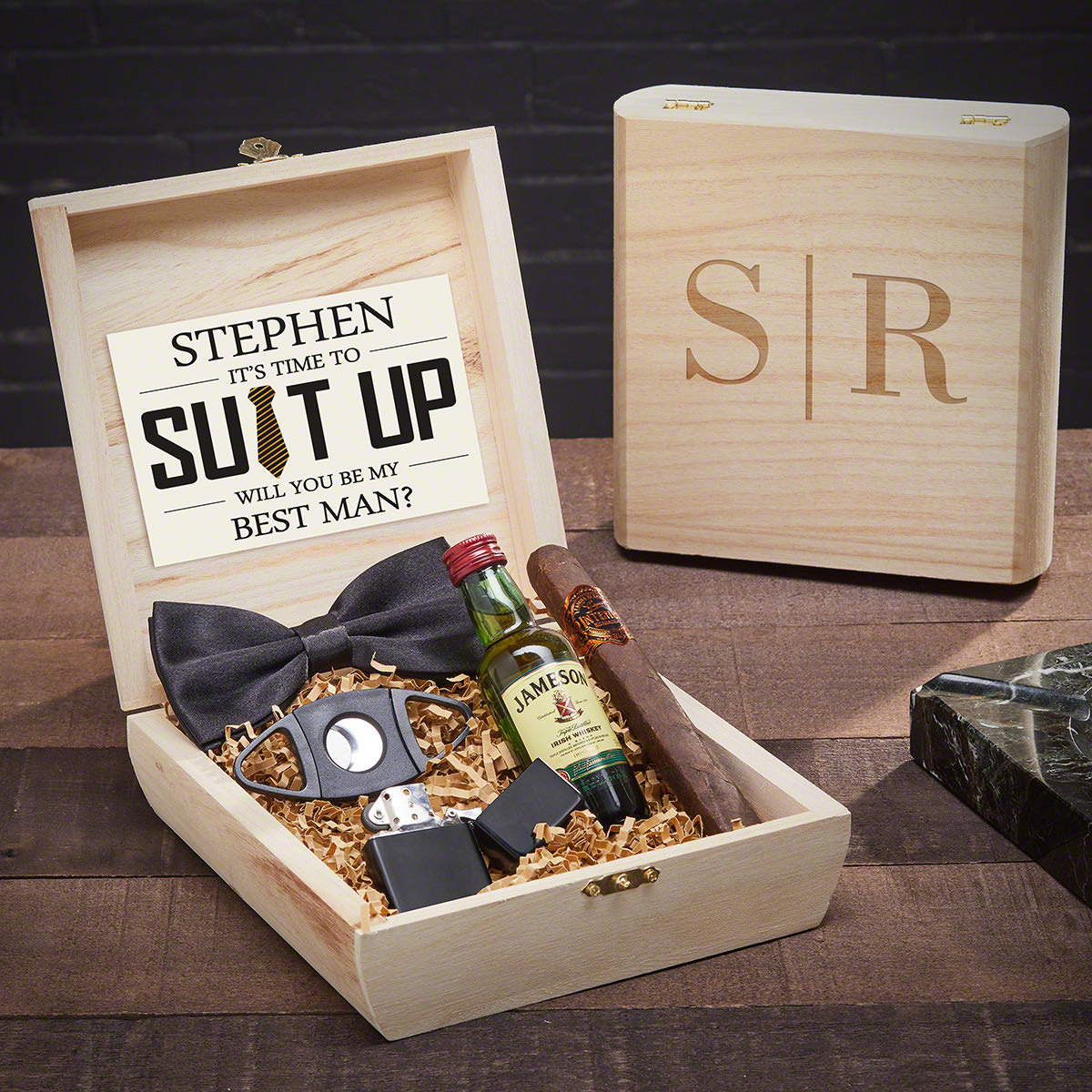 Personalized Cigar Groomsman Gift Gift for Groomsmen Cigar Box with Accessories Custom Cigar Box Set Wedding Cigar Lighter and Cutter