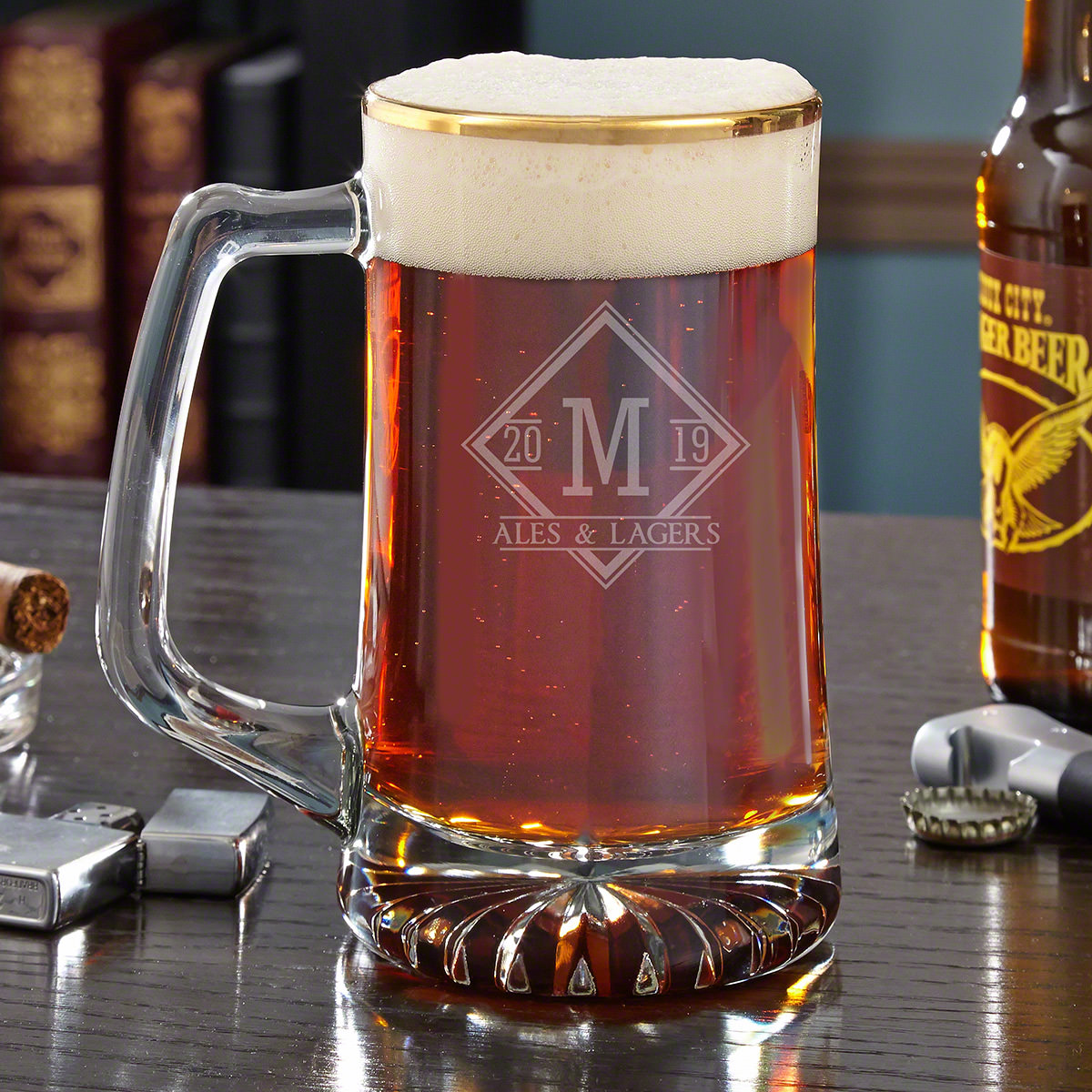 Drake Gold Rimmed Glass Personalized Beer Mug