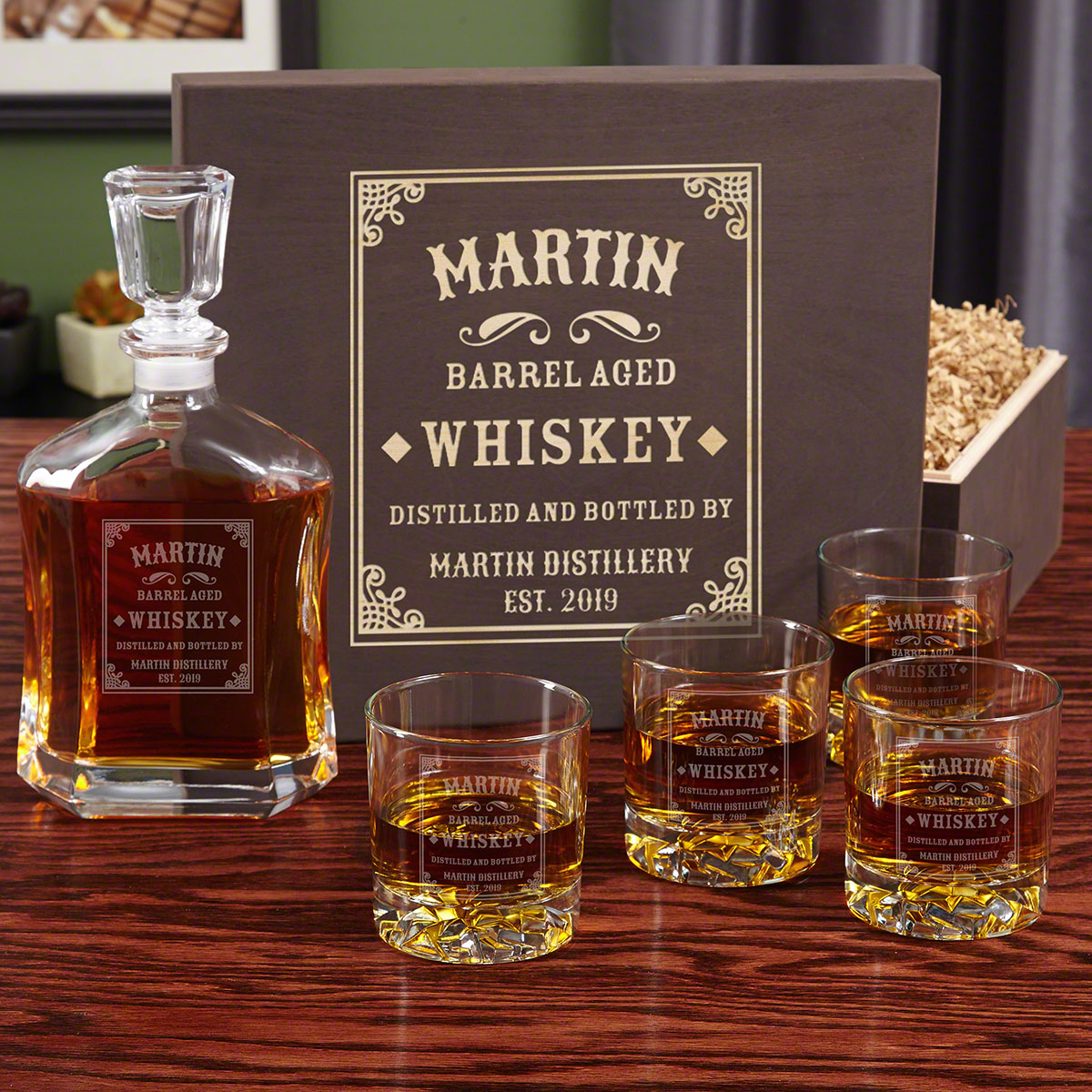 coasters and wood base scotch etc Includes Whiskey glasses Whiskey Decanter Set 860ml capacity KROWN KITCHEN Perfect Dad Gifts liquor For bourbon