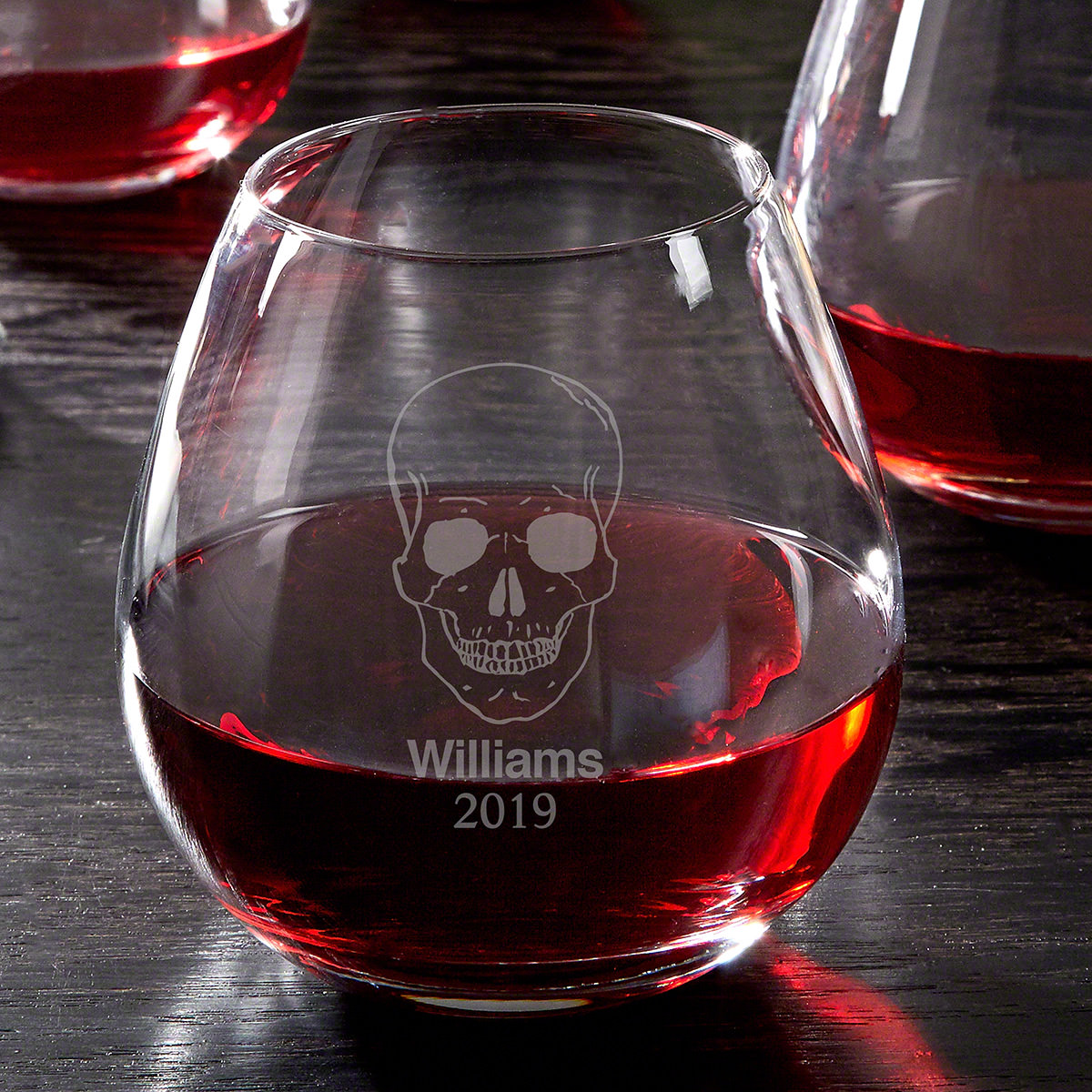 Phantom Skull Engraved Stemless Wine Glass