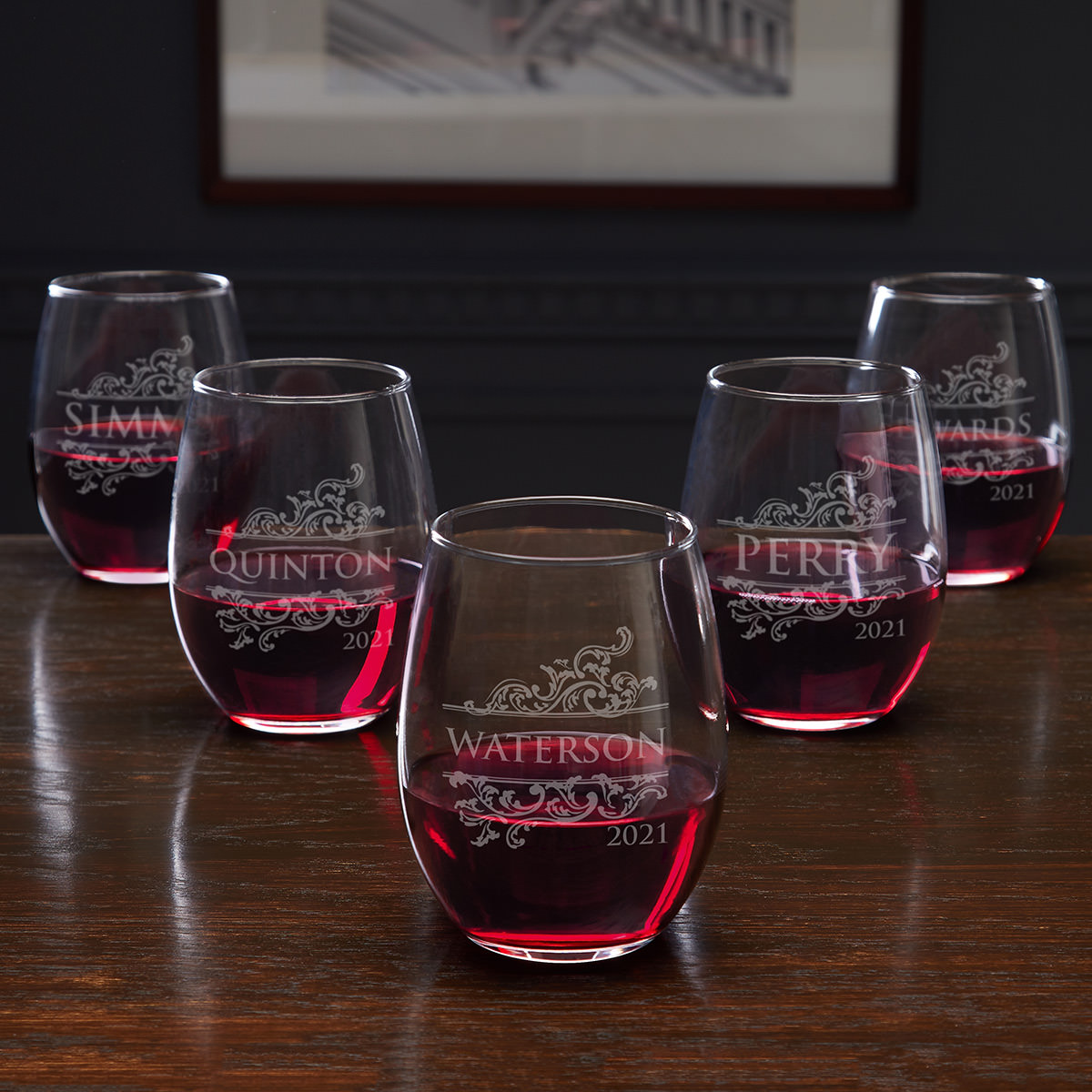 Livingston Personalized Stemless Wine Glasses for Weddings