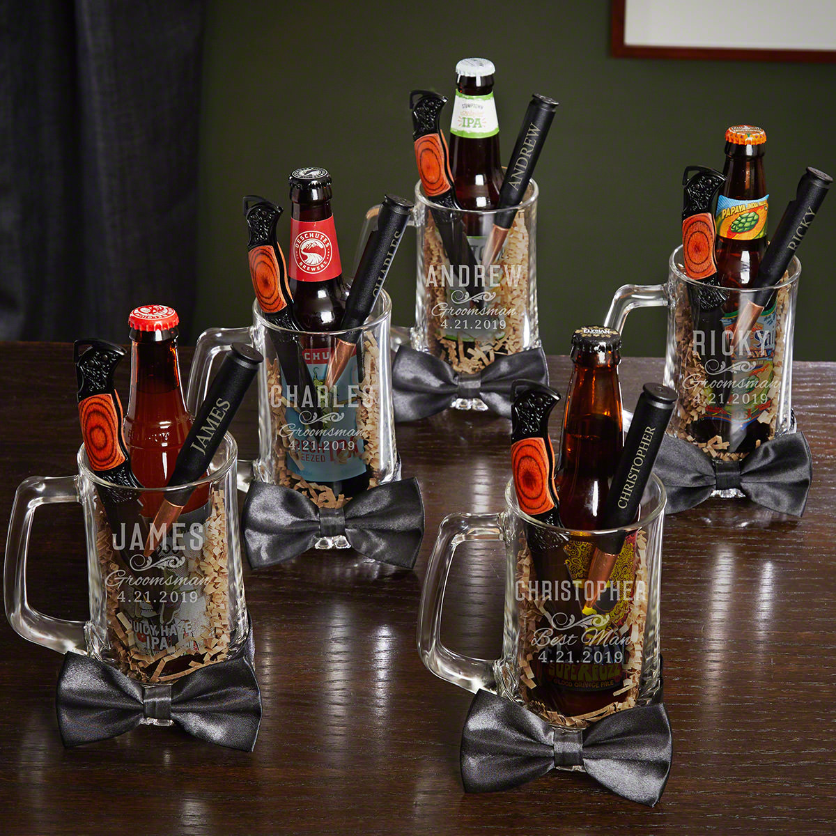 Classic Groomsman Personalized Beer Mugs & Bottle Openers ...