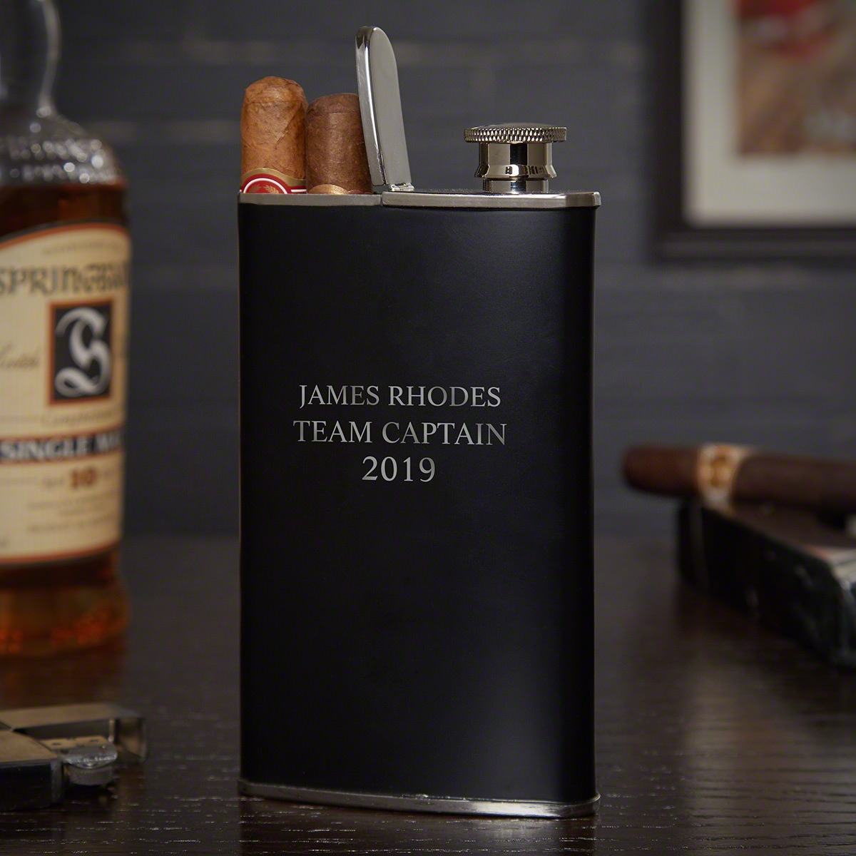 Personalised Cigar Case Hip Flask Custom Engraved Tube Holder Luxury Smoking Drinking Gift Free Engraving Gift Box Smokers Whisky Brandy Men