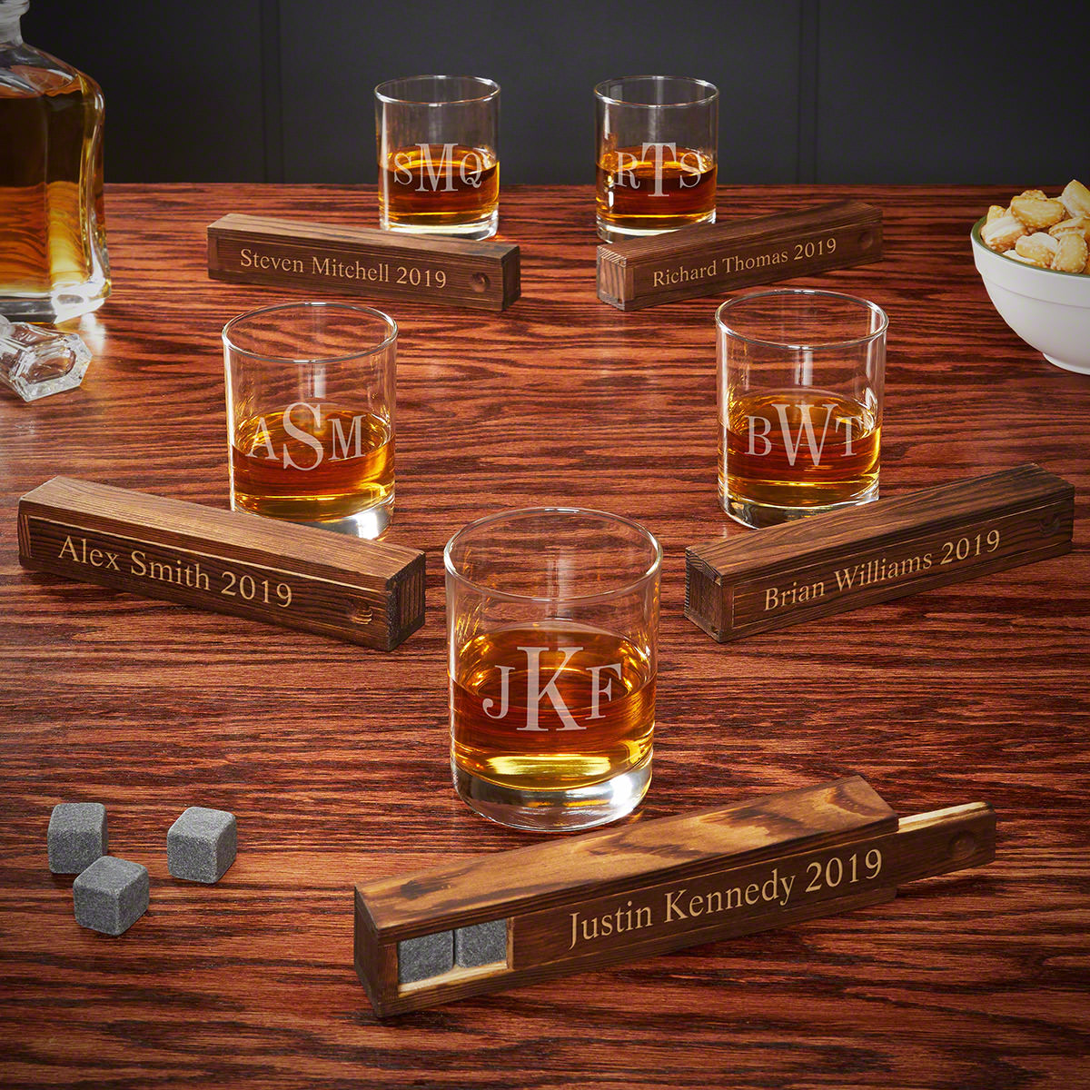 Classic Monogram Personalized Whiskey Gift Ideas for Groomsmen – Set of 5
