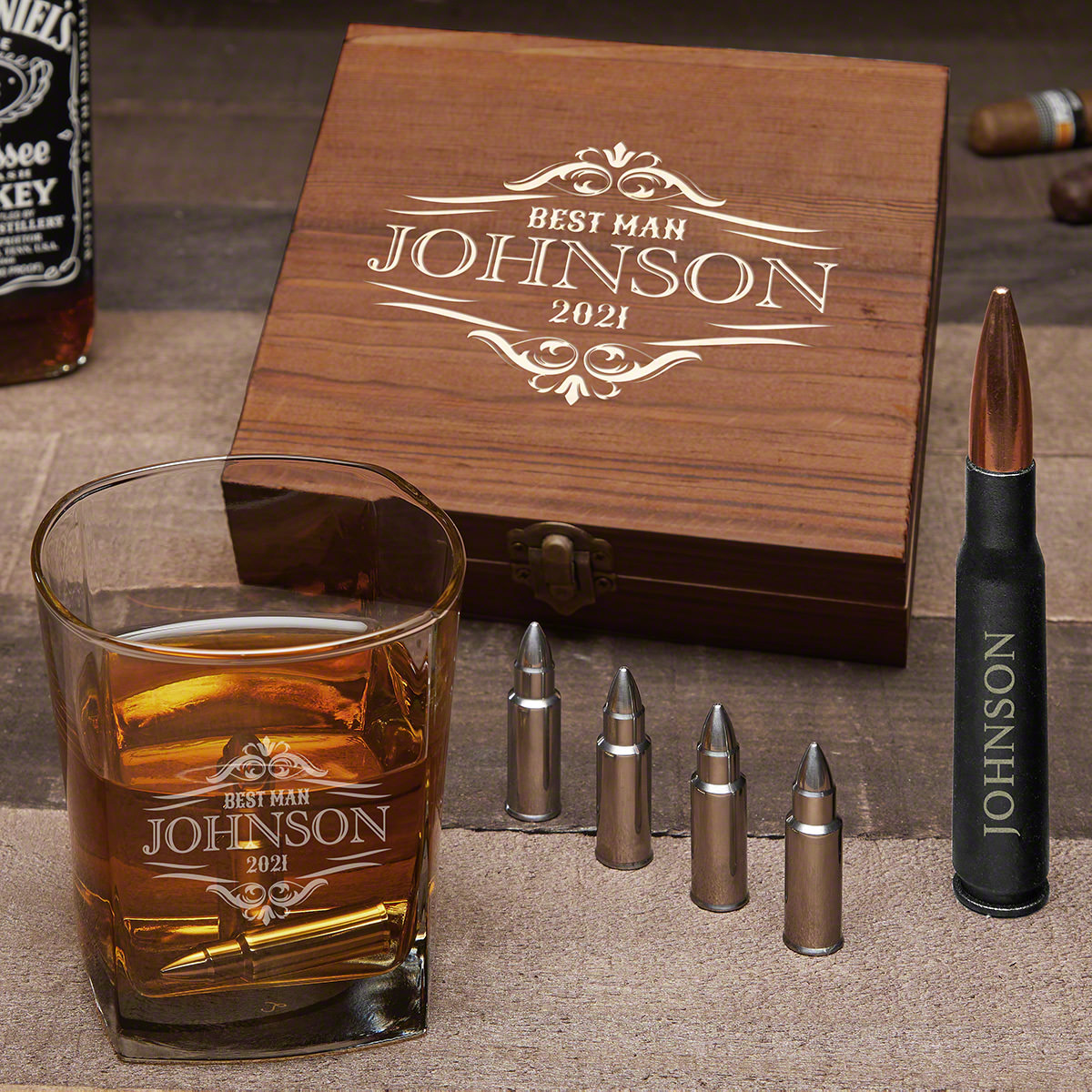 Wilshire Custom Whiskey Bullet Stones & Bottle Opener Set
