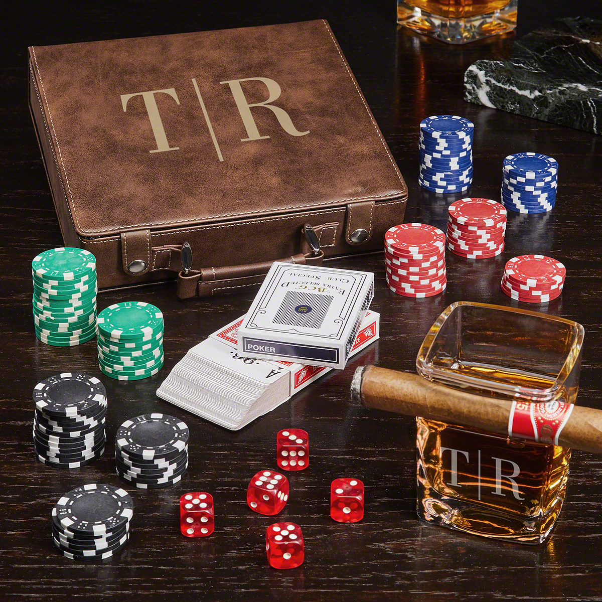 Quinton Brown Personalized Poker Set & Whiskey Cigar Glass