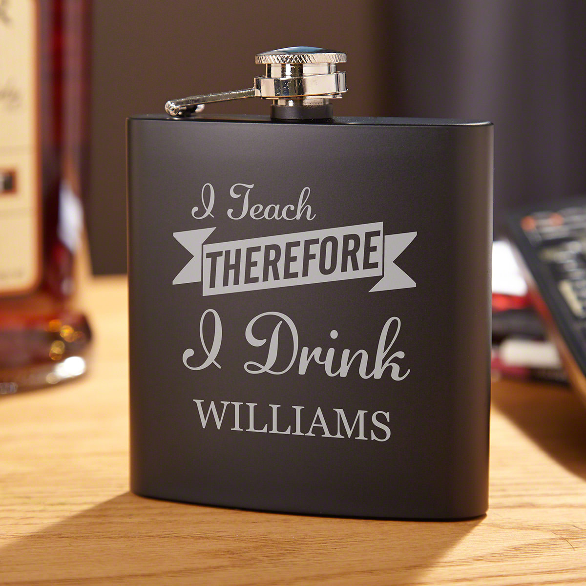 I Teach Therefore I Drink Engraved Black Flask – Gift for Teacher