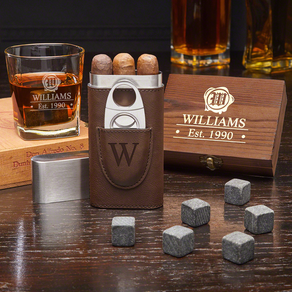Suave Spirit Wax Seal Personalized Whiskey Gift Set with Cigar Case