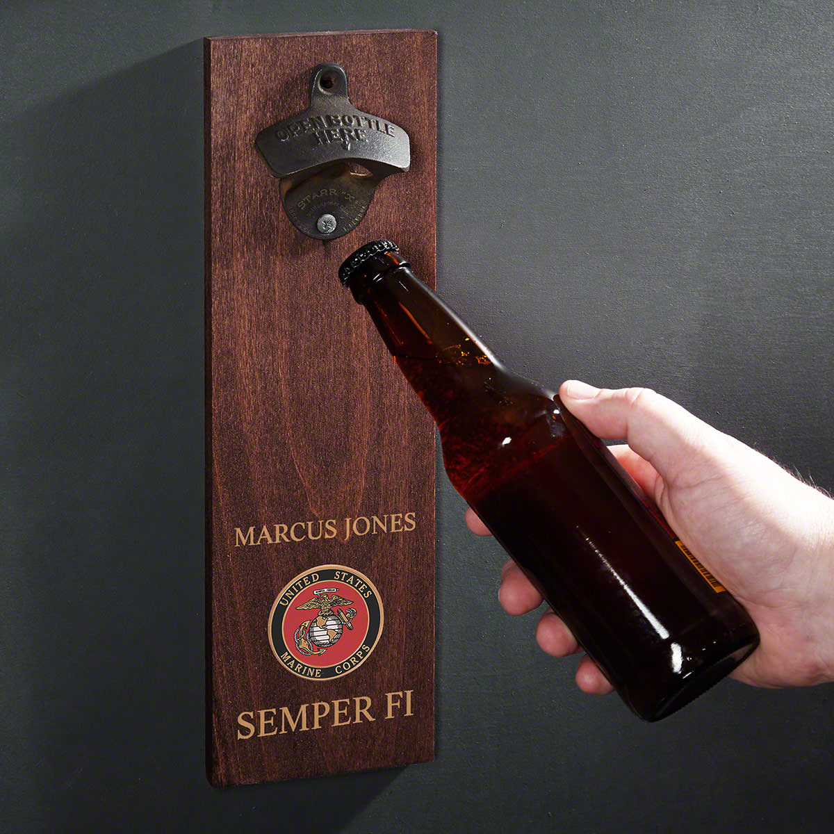 Marine Crest Personalized Wall Mounted Bottle Opener Military Gift