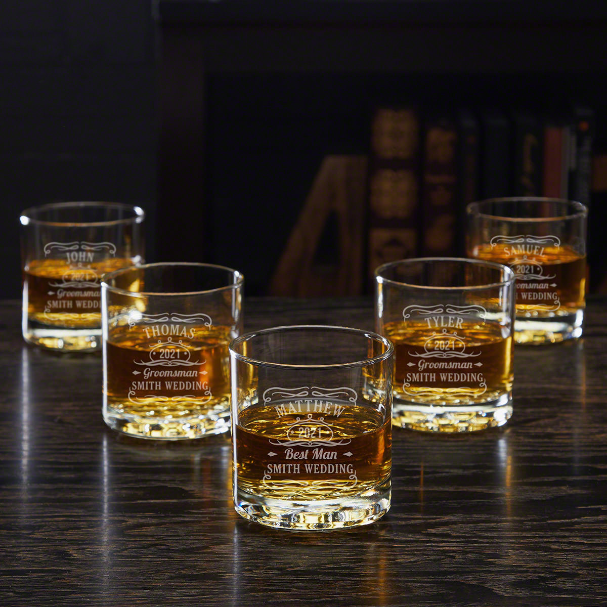 Engraved Set of Five Whiskey Glasses