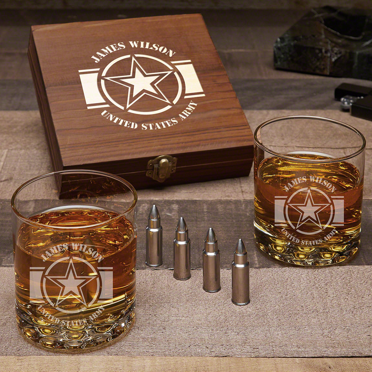 Army Strong Engraved Bullet Whiskey Stone Set Army Gifts for Him