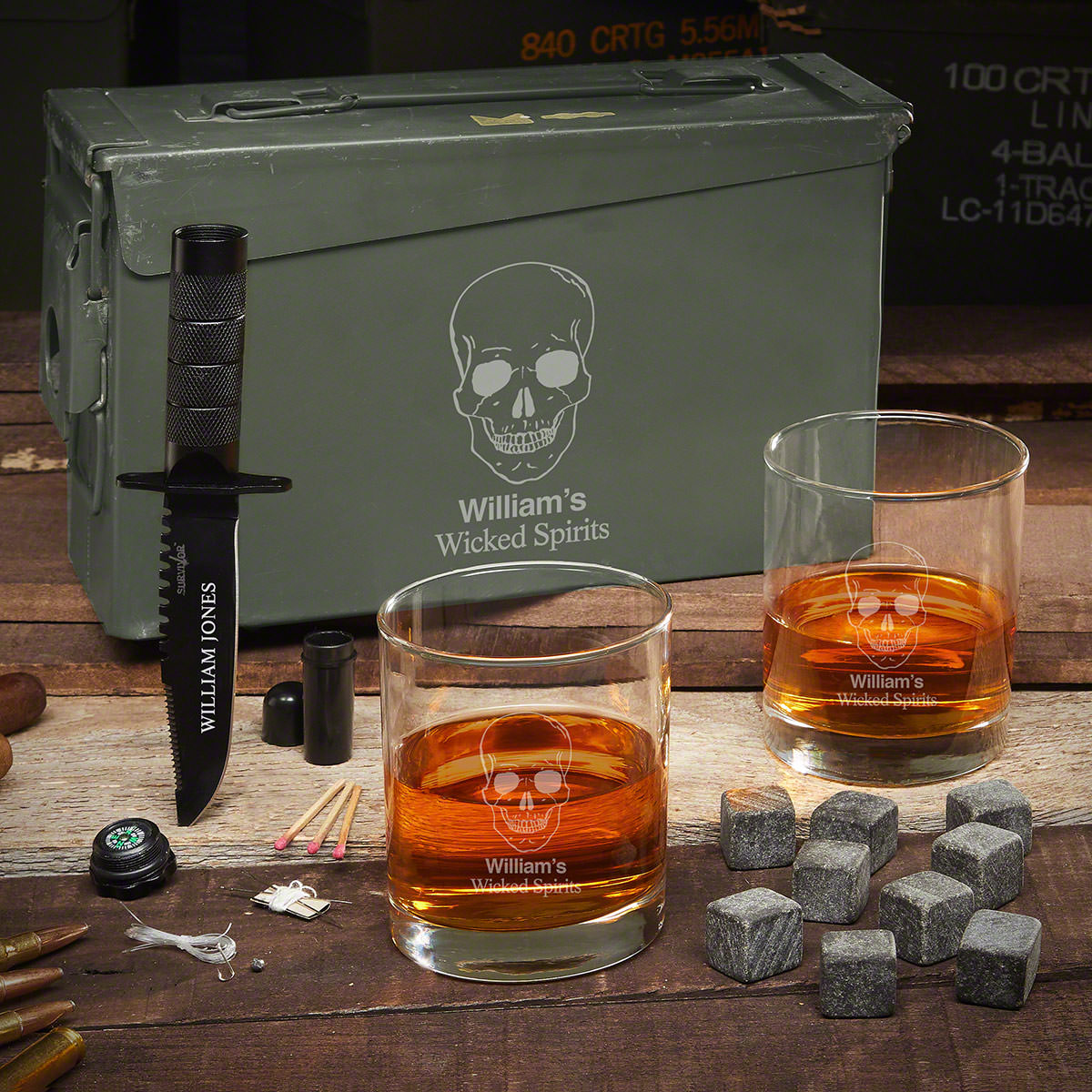 Phantom Skull 30 Cal Custom Whiskey Ammo Can - Manly Gifts