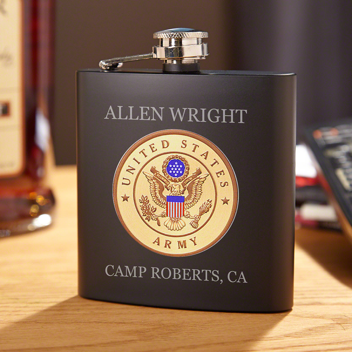 Army Crest Personalized Blackout Flask Army Gift