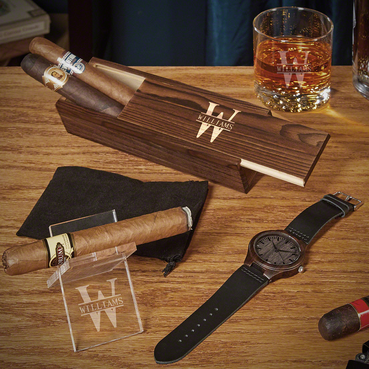 Oakmont Custom Whiskey and Cigar Gift Set with Watch